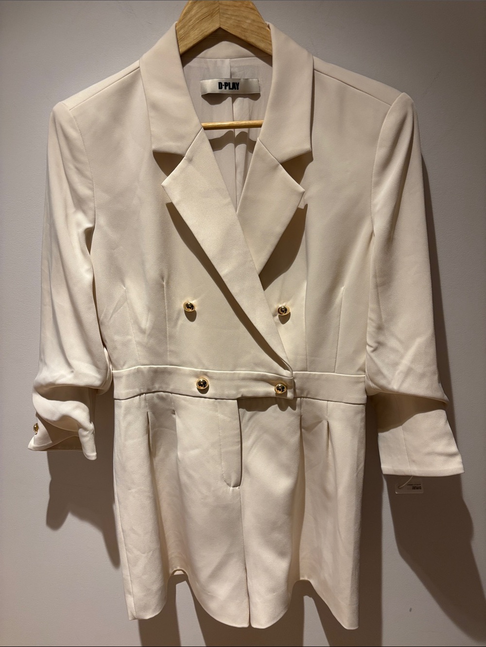 Cream Double-Breasted Belted Blazer
